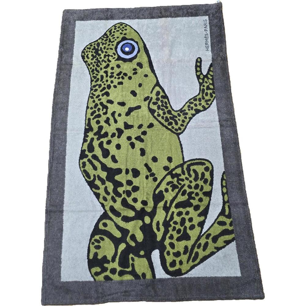 Hermès Paris Beach Towel Green/Black on Grey 100% Cotton
